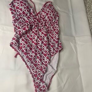 Pink and White Patterned Swimsuit
